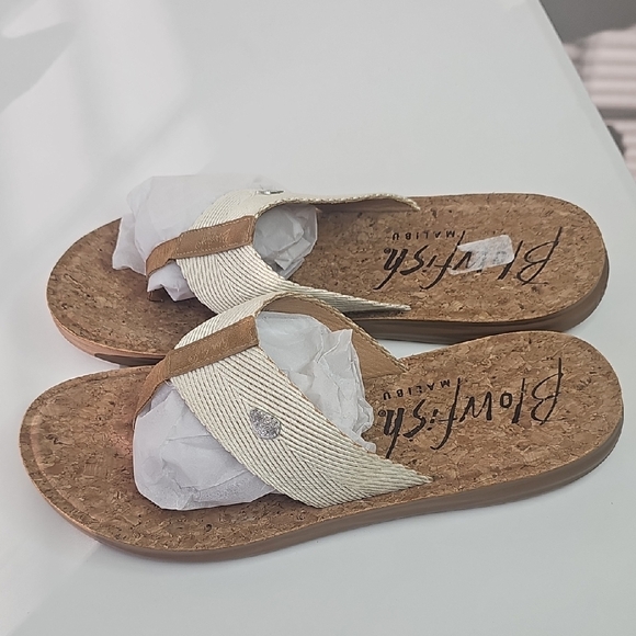 Blowfish Women's Cream and Tan Cork-Style Thong Sandals Size 10 - Picture 5 of 7